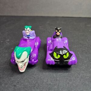 Vtg Catwoman Joker McDonald's Toy Cars, 1991 Batman Villain Purple DC Comics